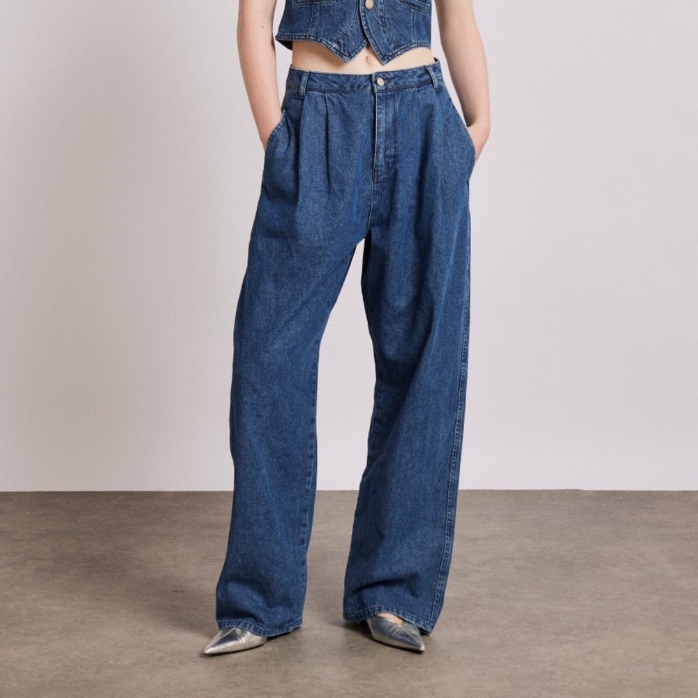 Wide Leg Denim Jeans - Blue